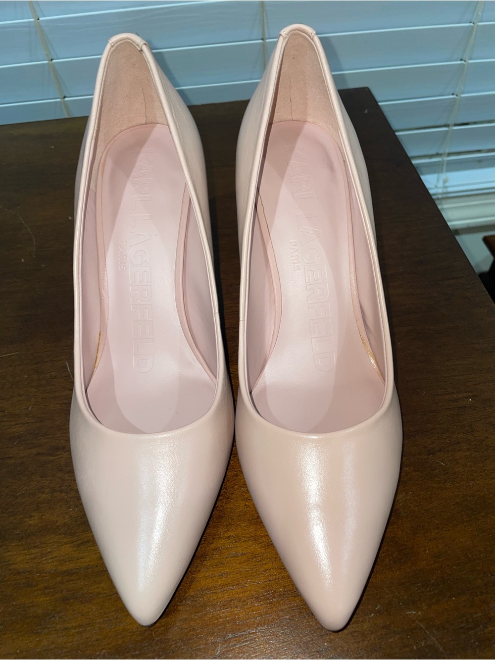 Karl Lagerfeld Blush Pink Pointed-Toe Leather Pumps